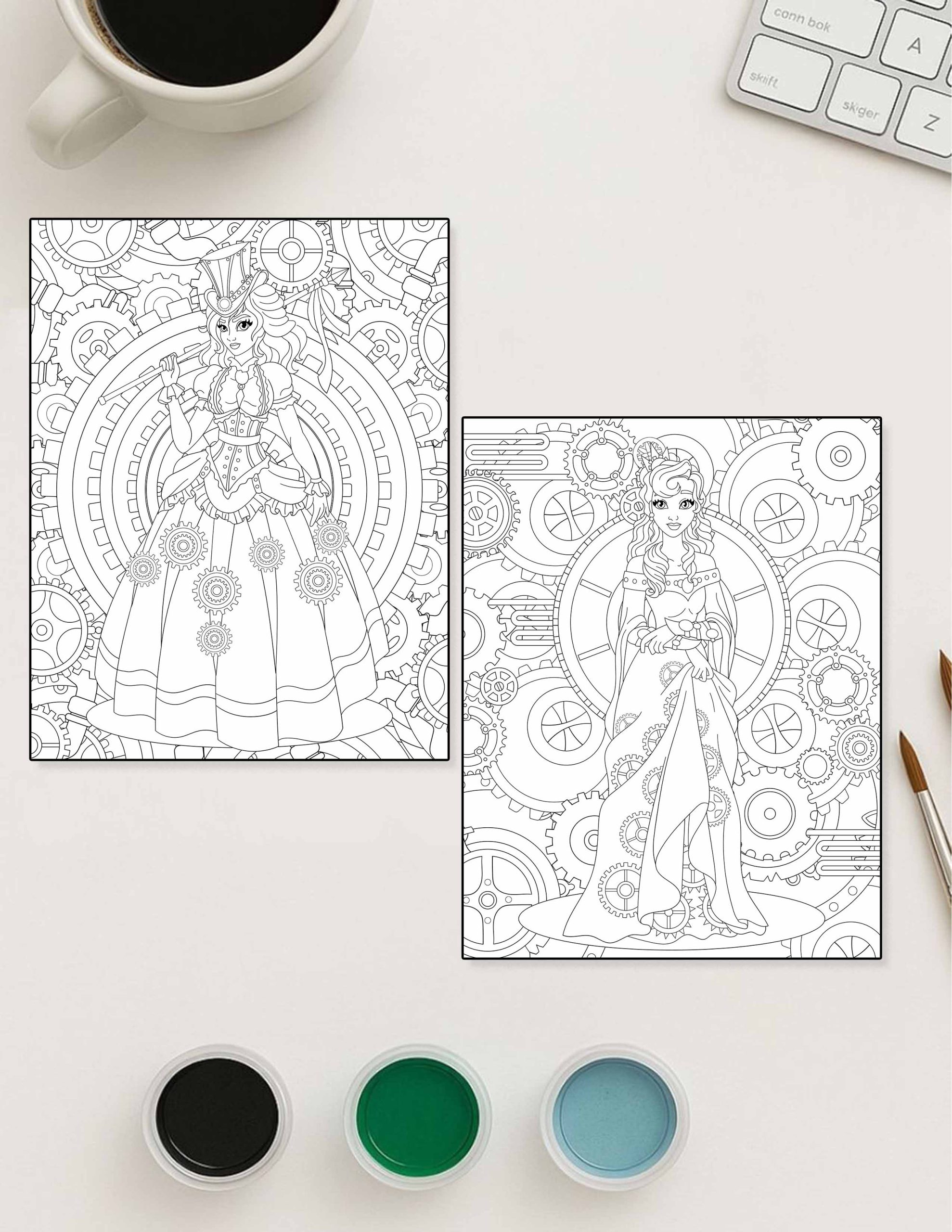 Princess - Steampunk Princesses - 30 Coloring Pages - Image 3