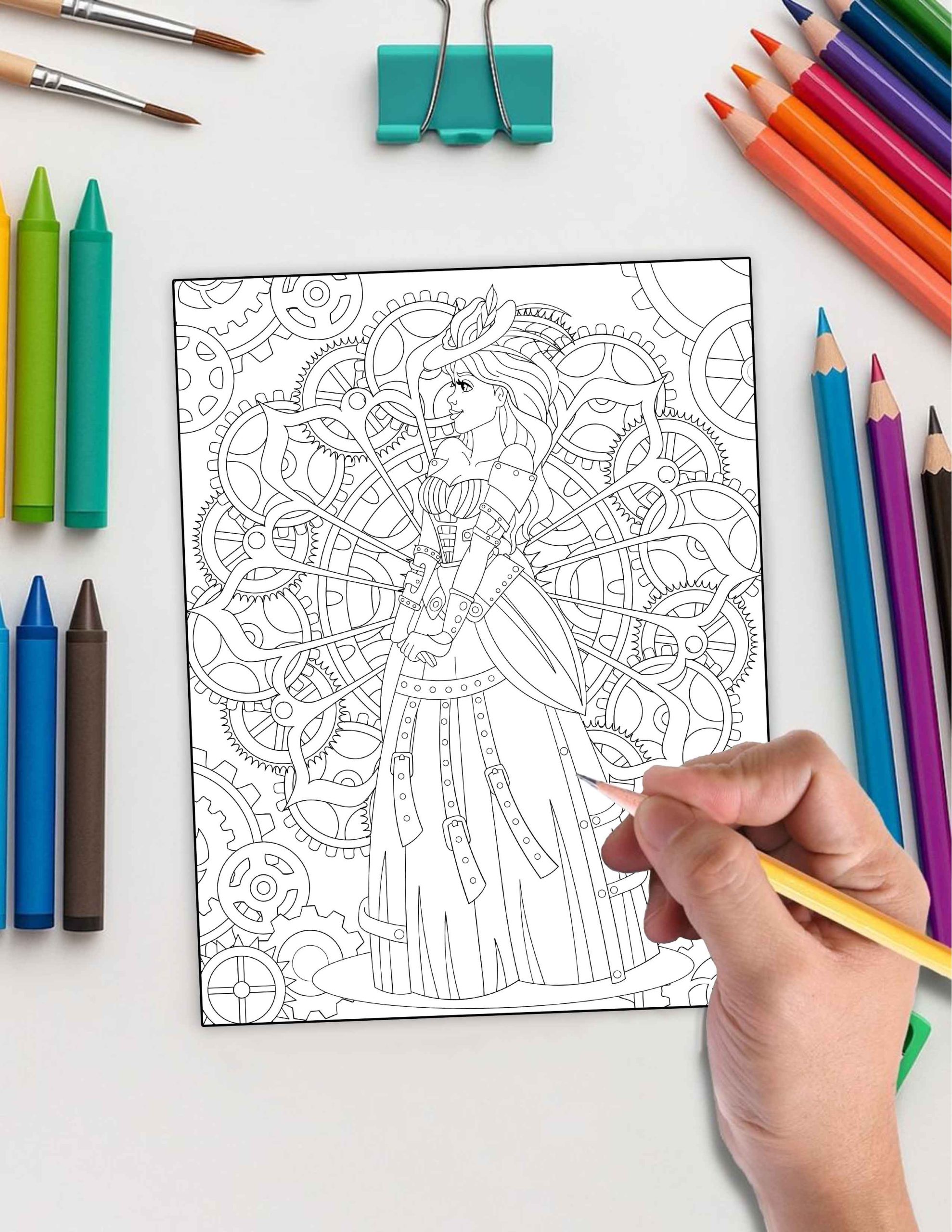 Princess - Steampunk Princesses - 30 Coloring Pages - Image 5