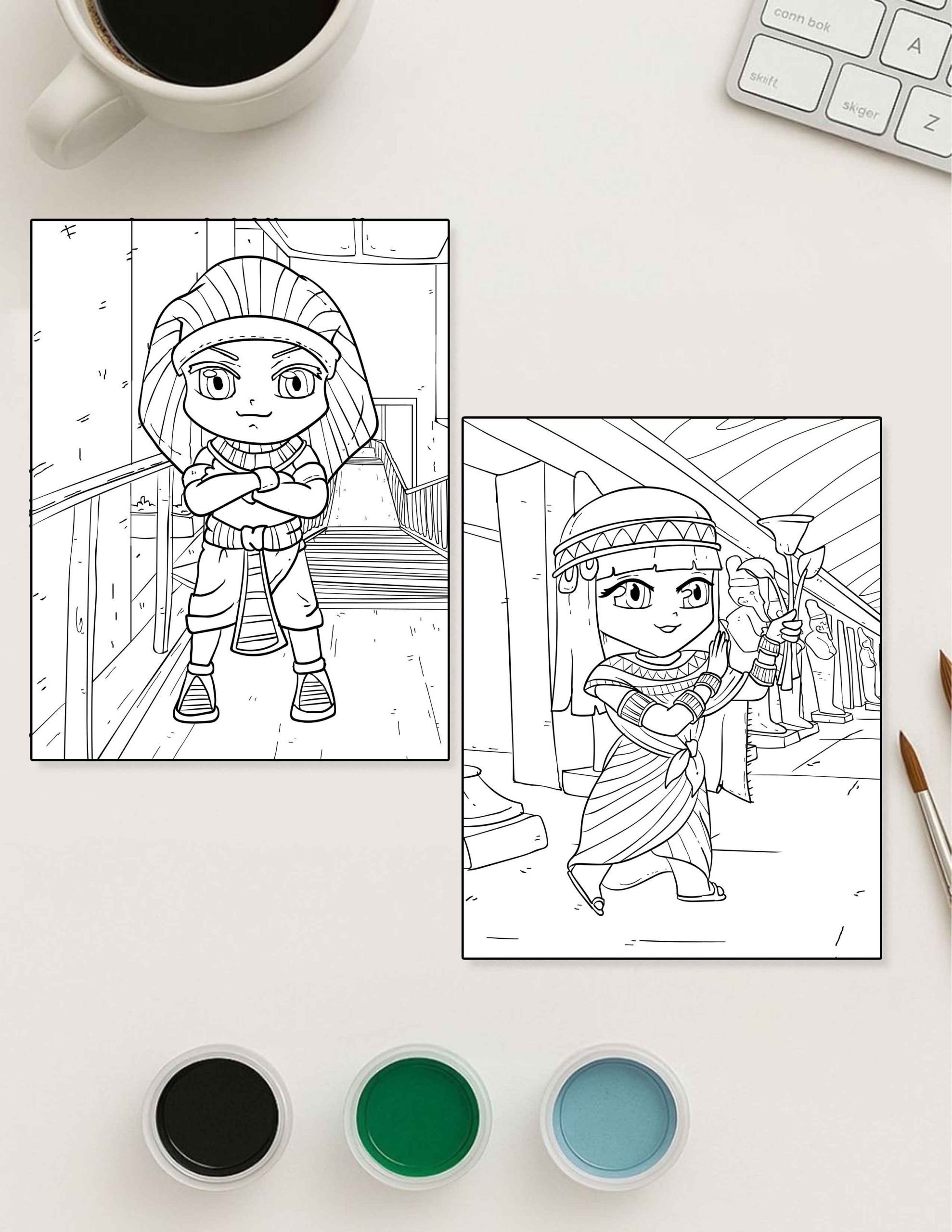Chibi - Egyptian Chibi – 30 Hand-Drawn Cute Pharaohs, Gods & Pyramids to Color - Image 3