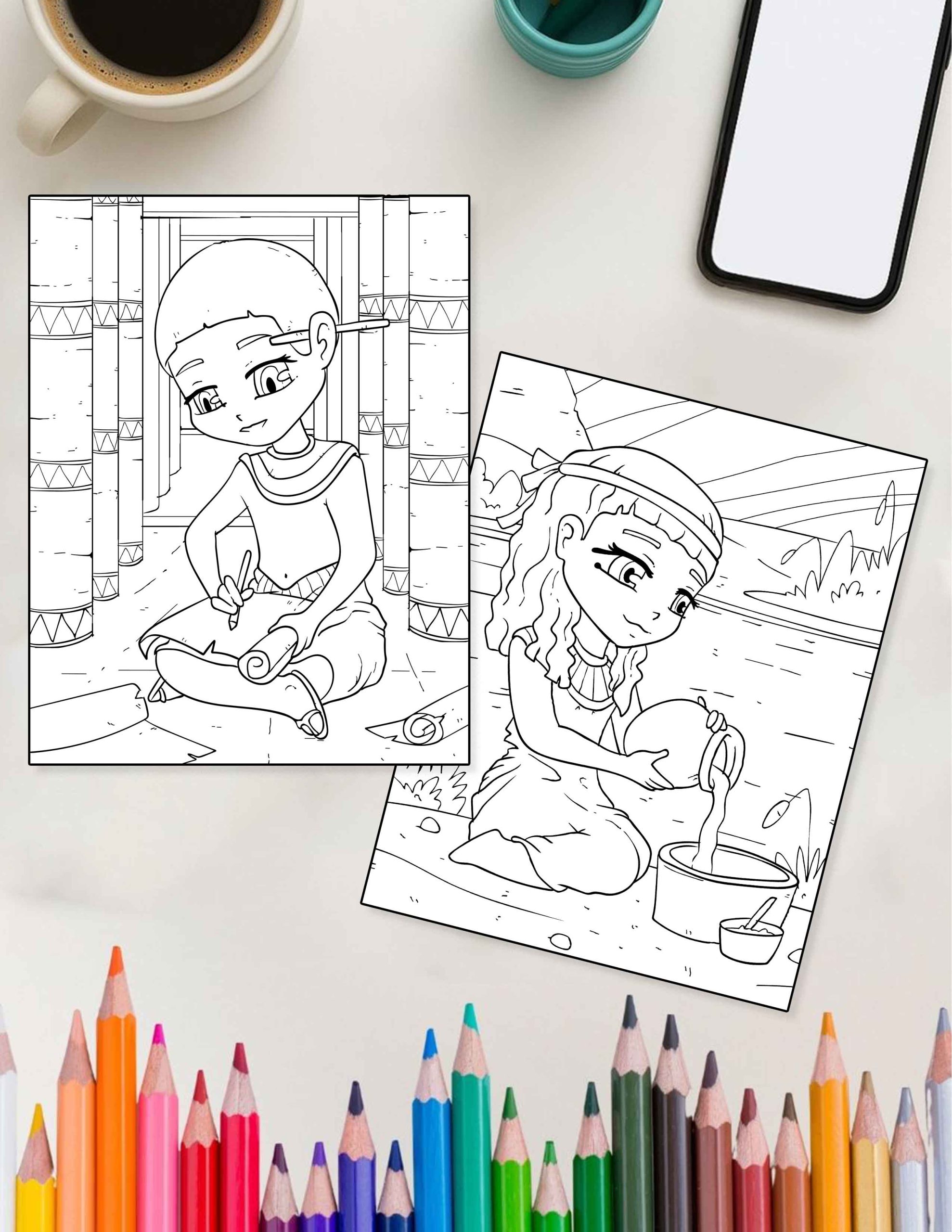 Chibi - Egyptian Chibi – 30 Hand-Drawn Cute Pharaohs, Gods & Pyramids to Color - Image 4
